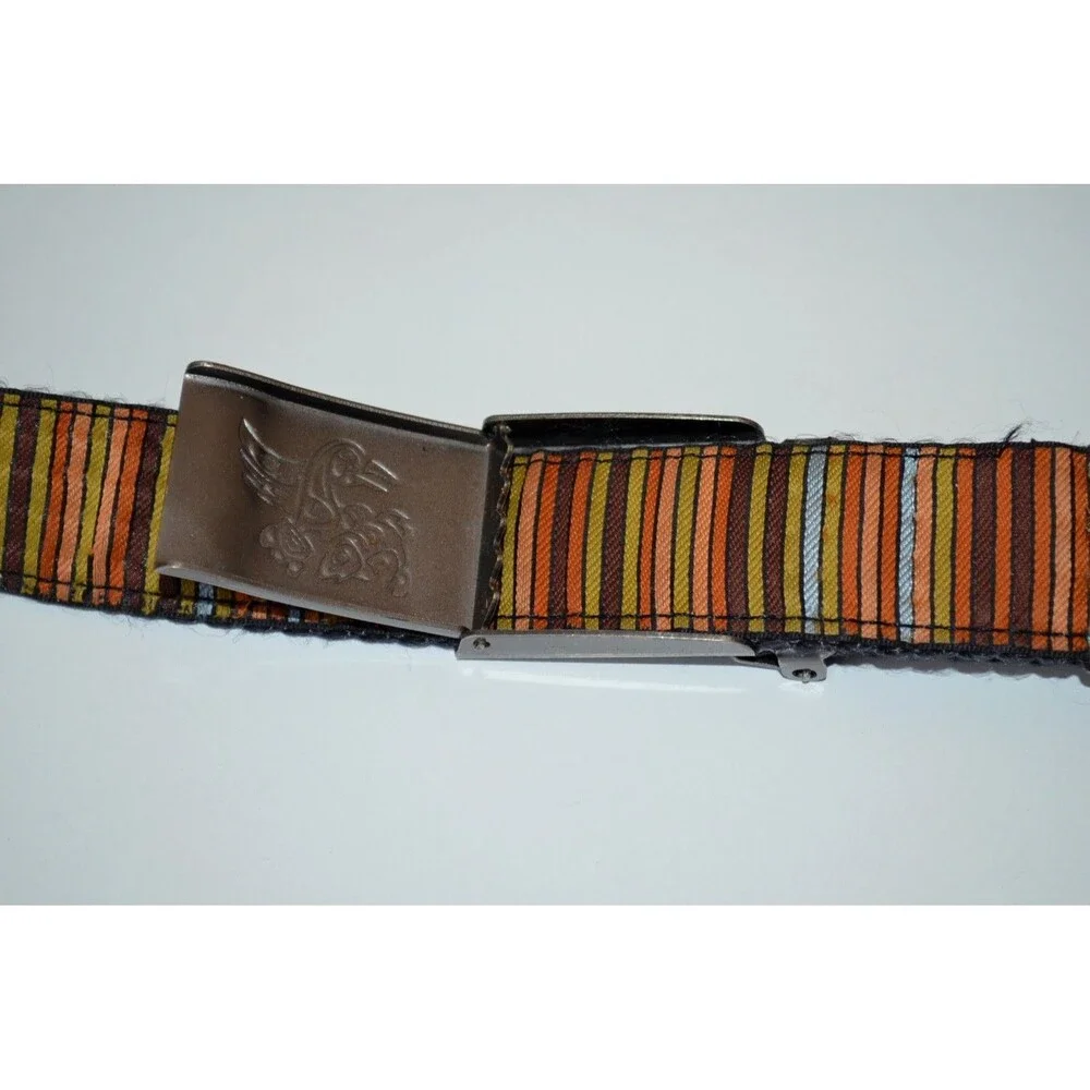 Silverfoot Nylon Backed Ribbon Belt  1-1/4”Wide Logo Buckle Multi Color Stripe
